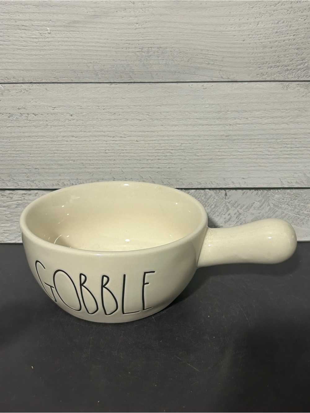 Rae Dunn Cream "GOBBLE" Handled Soup Bowl